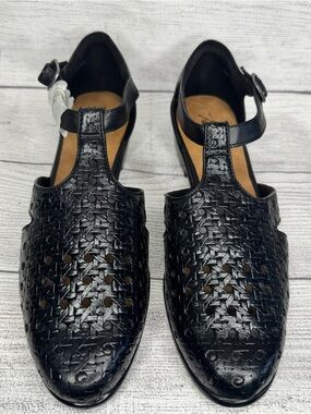 Trotters Black Woven T-Strap Mules